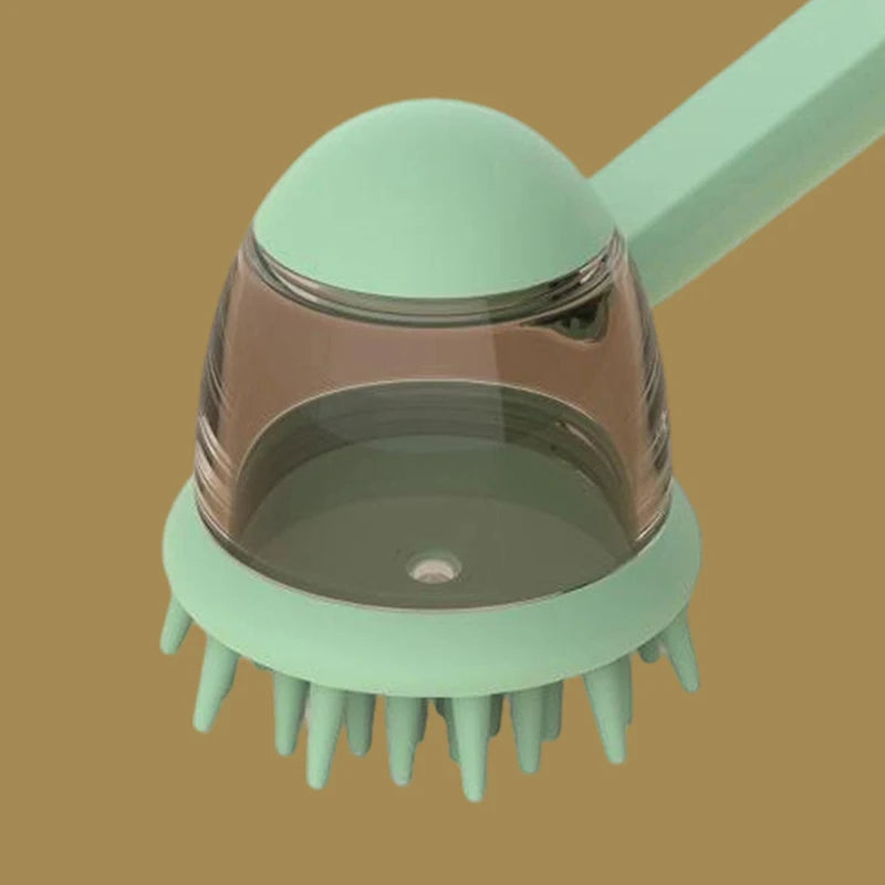 Pet Bath Brush with Refillable Shampoo Dispenser & Long Handle
