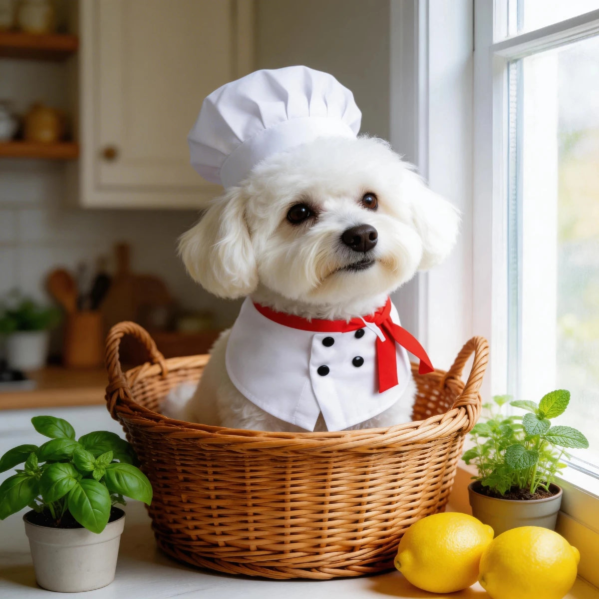 Chef Costume for Cats & Dogs with Red Scarf Detail