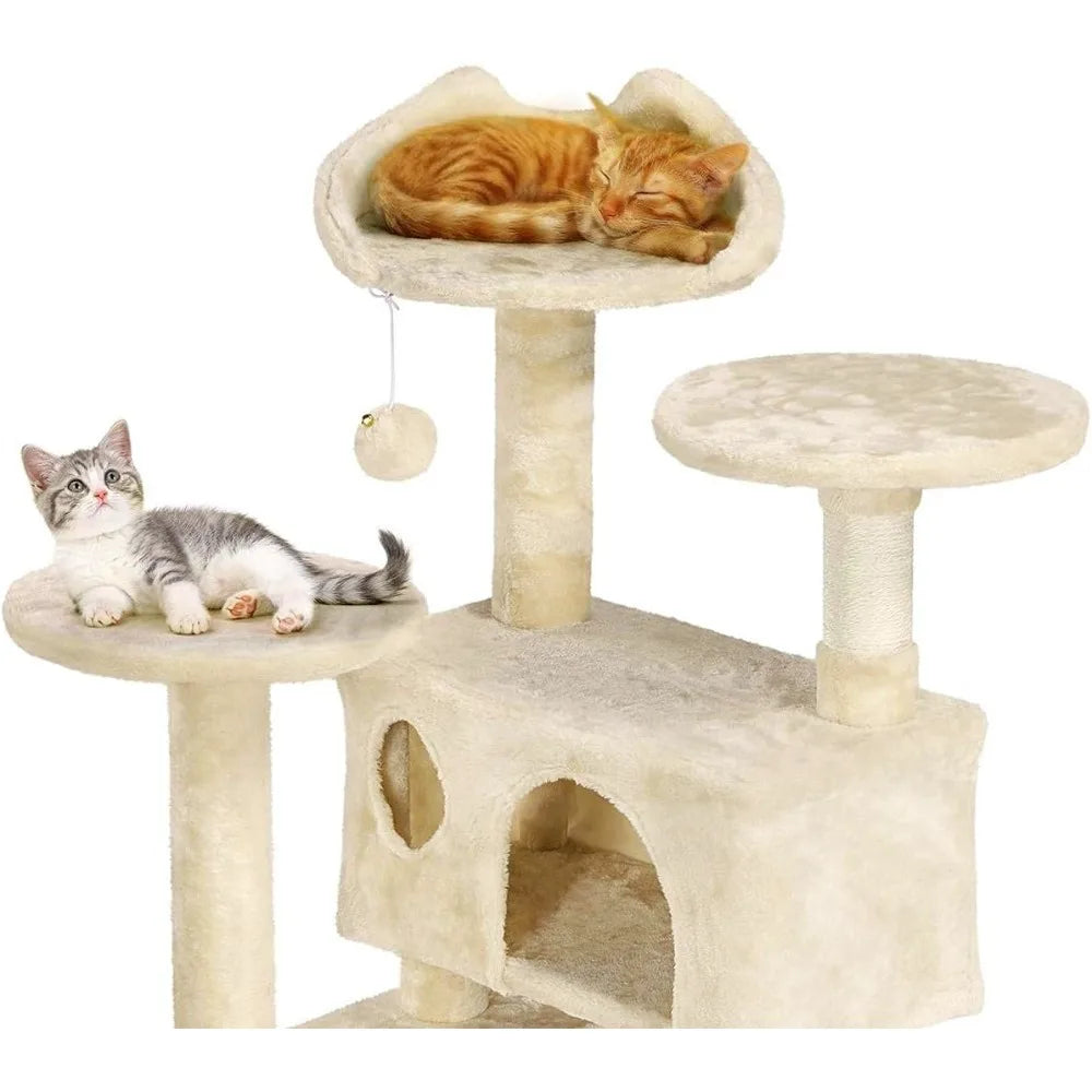 Multi-Level Plush Cat Tree with Two Condos & Three Perches