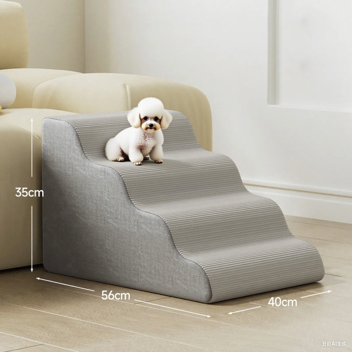 Gray Foam Pet Stairs in 3, 4 or 5 Steps