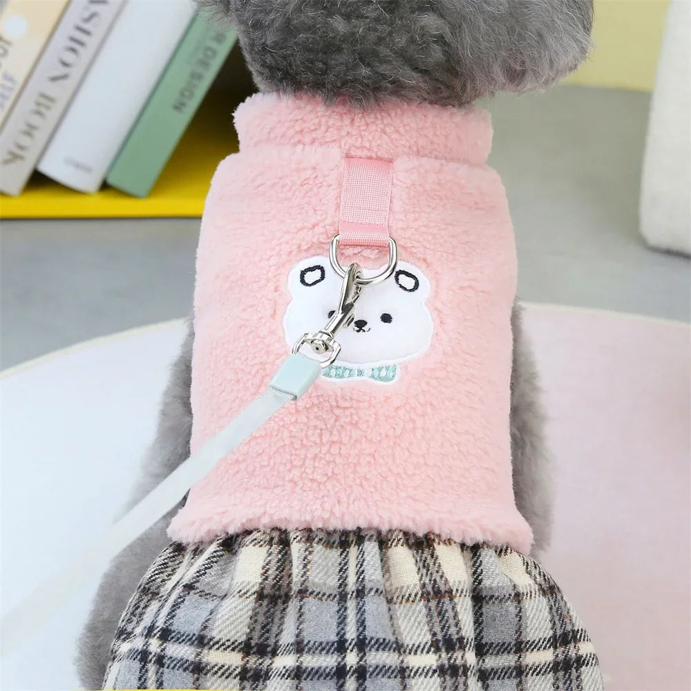 Plaid-Skirt Pet Dress with Decorative Back Patch