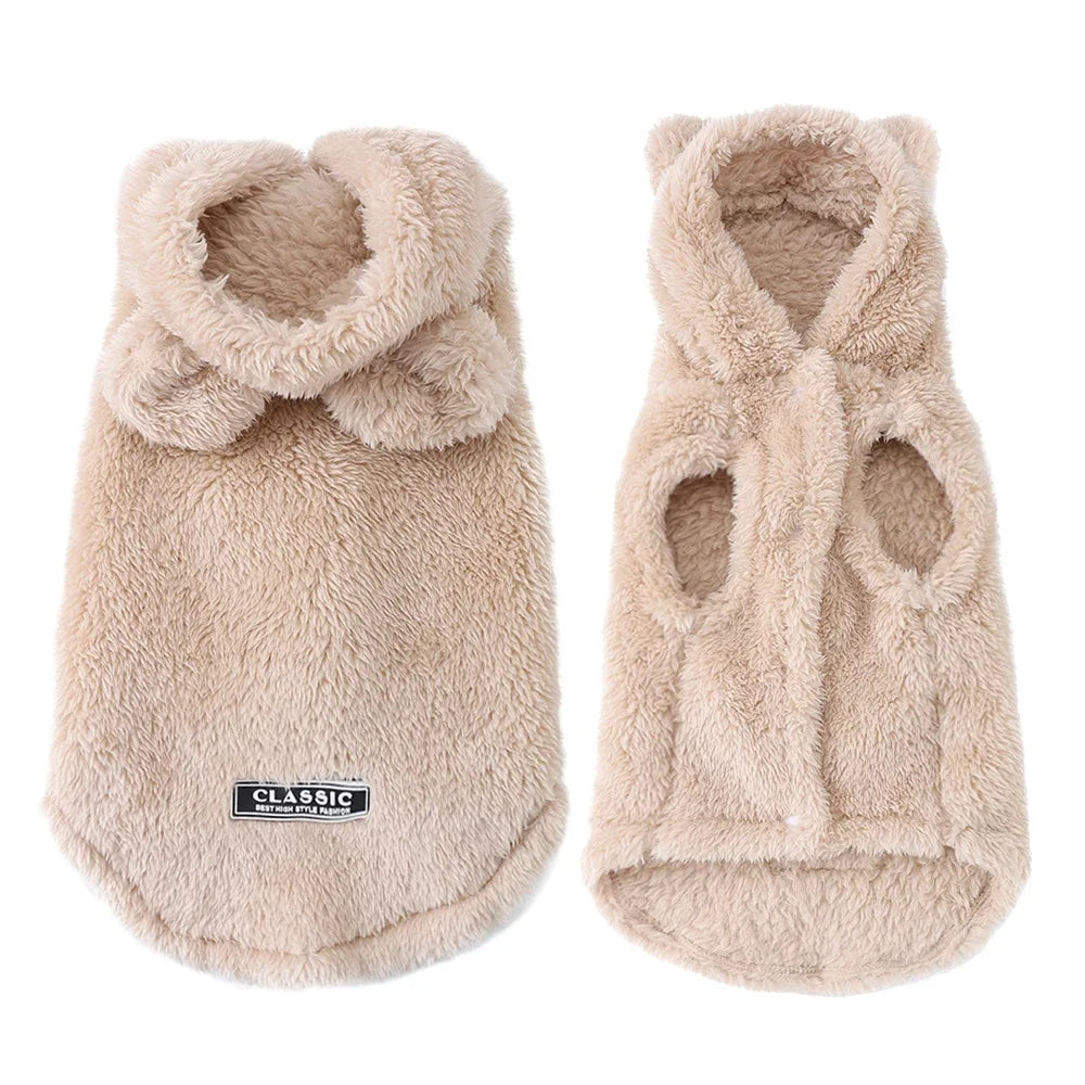 Plush Fleece Pet Hoodie with Bear-Ear Detail