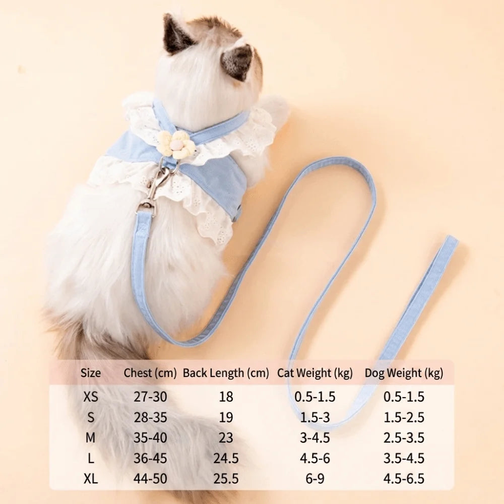 Lace-Trim Flower Pet Harness & Matching Leash Set