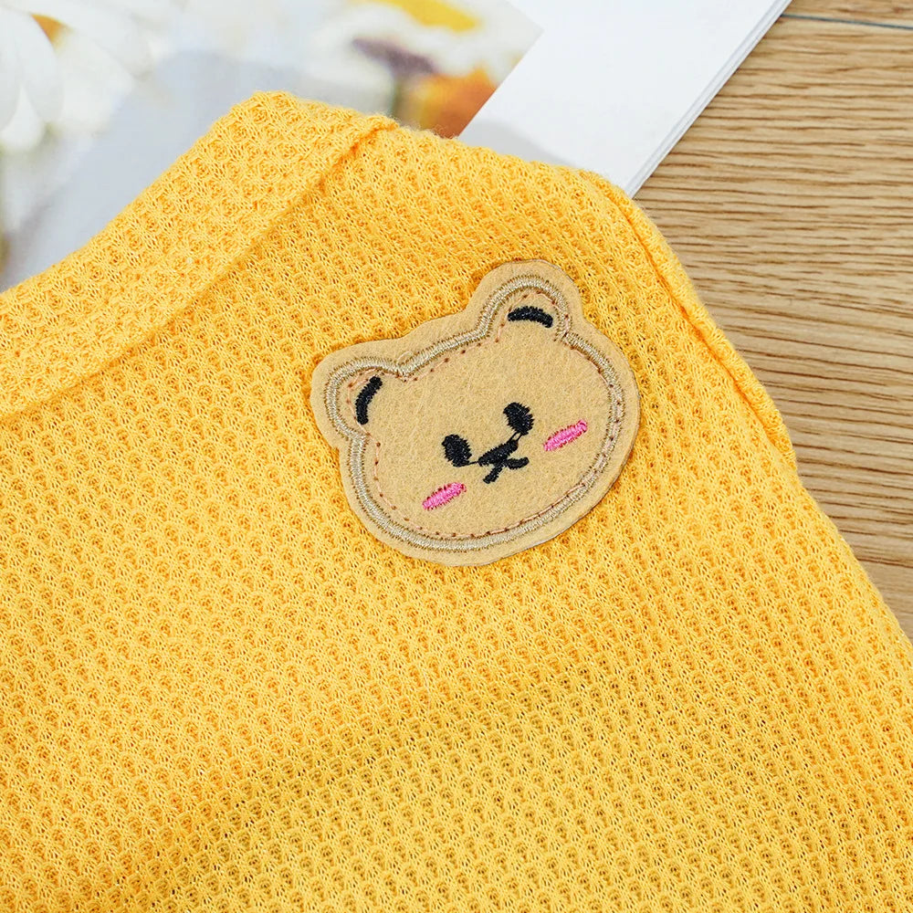 Waffle-Texture Bear-Patch Cat Vest