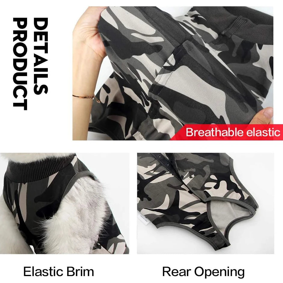 Camouflage & Blue Stripe Cat Recovery Suit