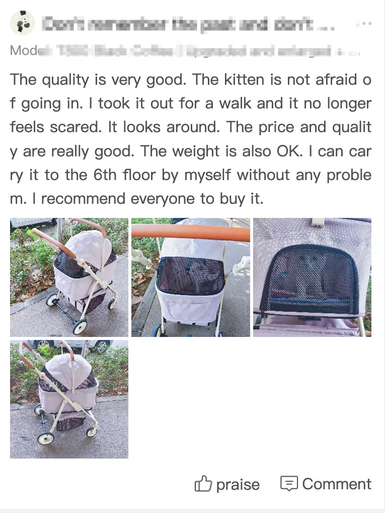 Folding Pet Stroller with Detachable Carrier & Lower Basket