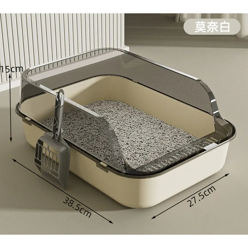 Open-Top Cat Litter Tray with Translucent Splash Guard