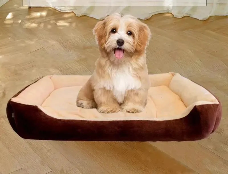Plush-Lined Rectangular Pet Bed with Paw Detail
