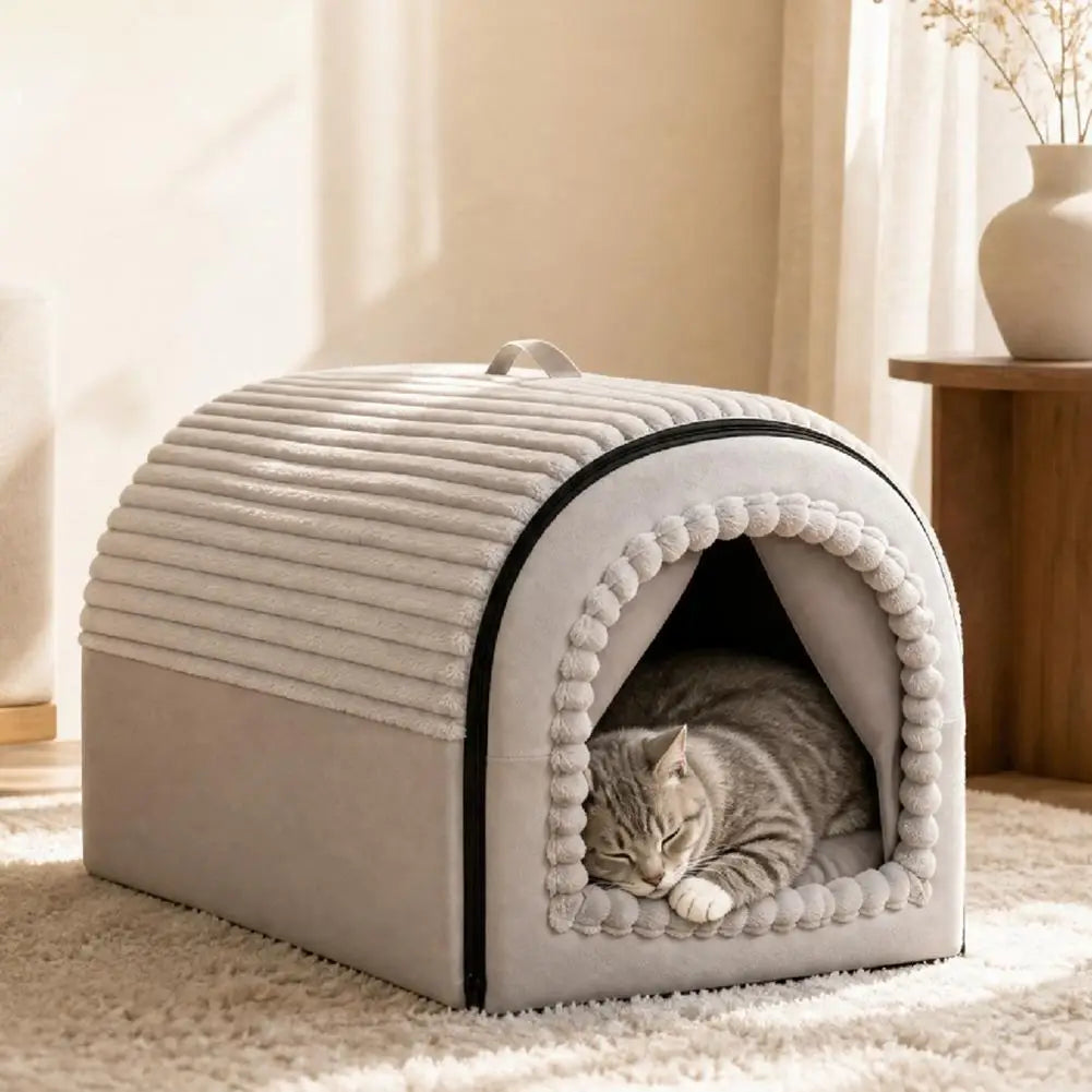 Covered Pet Tent Bed with Door Curtain