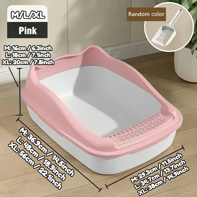 High-Sided Open-Top Cat Litter Box with Scoop