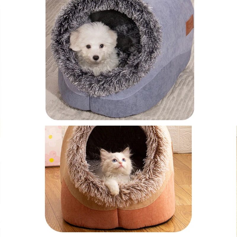 Plush-Trimmed Pet Cave Bed in Two Sizes