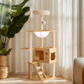 Wood-Look Cat Tower with Clear Lounging Bowls & Hideaway
