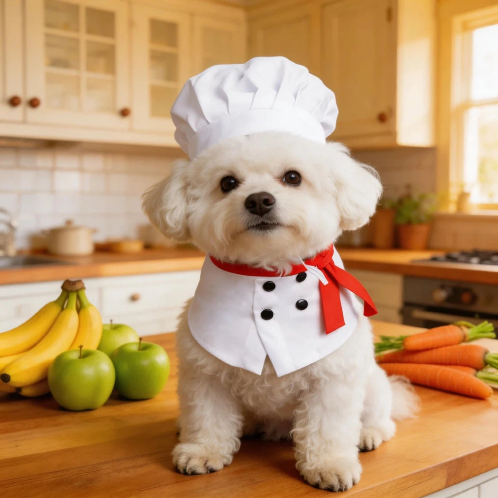 Chef Costume for Cats & Dogs with Red Scarf Detail