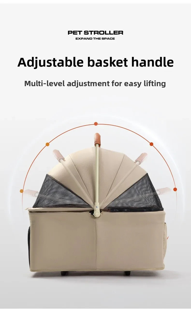 Folding Pet Stroller with Detachable Carrier & Lower Basket