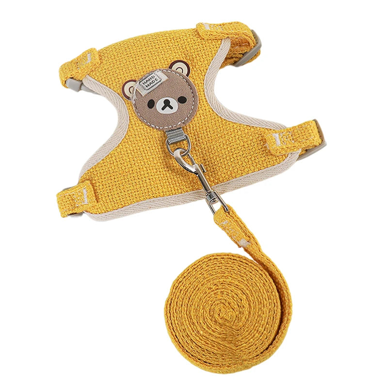 Textured Bear-Detail Pet Harness & Leash Set