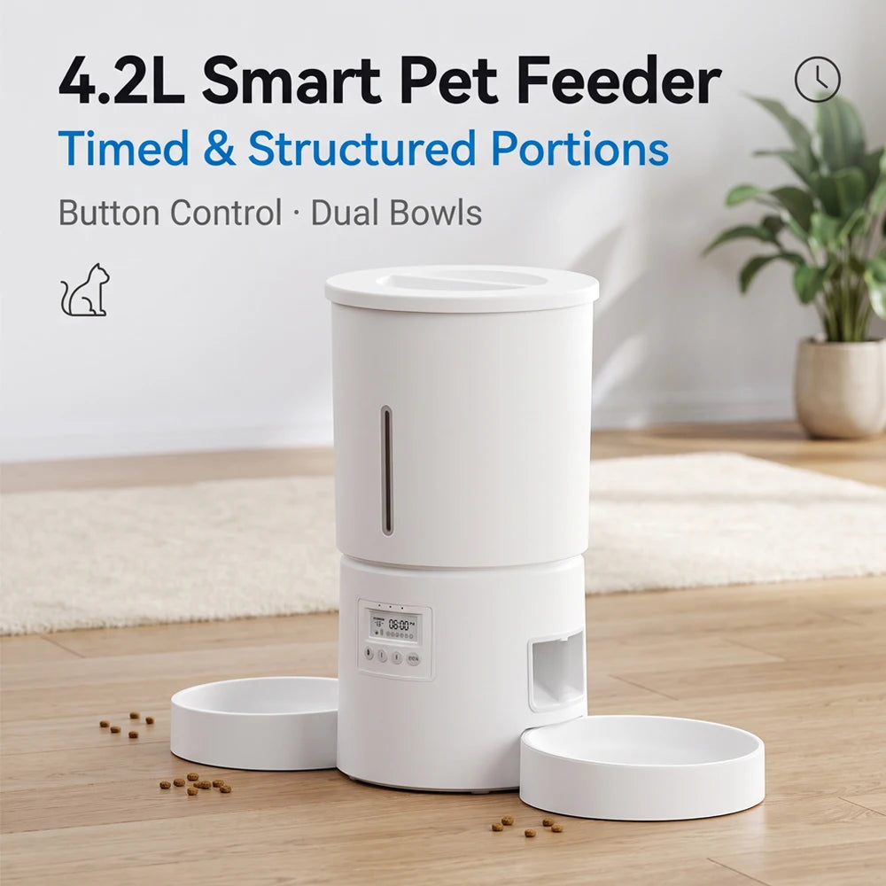 4.2L Automatic Double-Bowl Pet Feeder with Button Controls