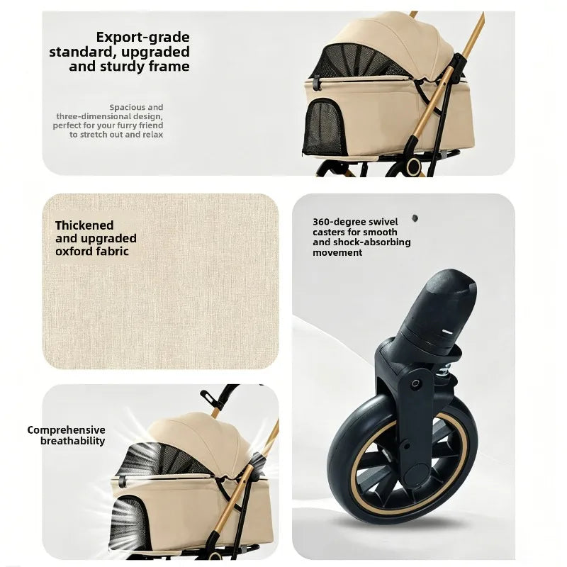 Quick-Fold Pet Stroller with Mesh Canopy & Storage Basket