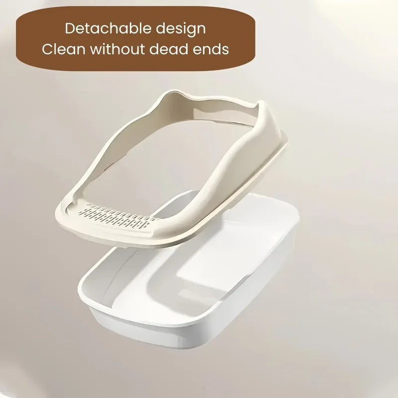 High-Sided Open-Top Cat Litter Box with Scoop