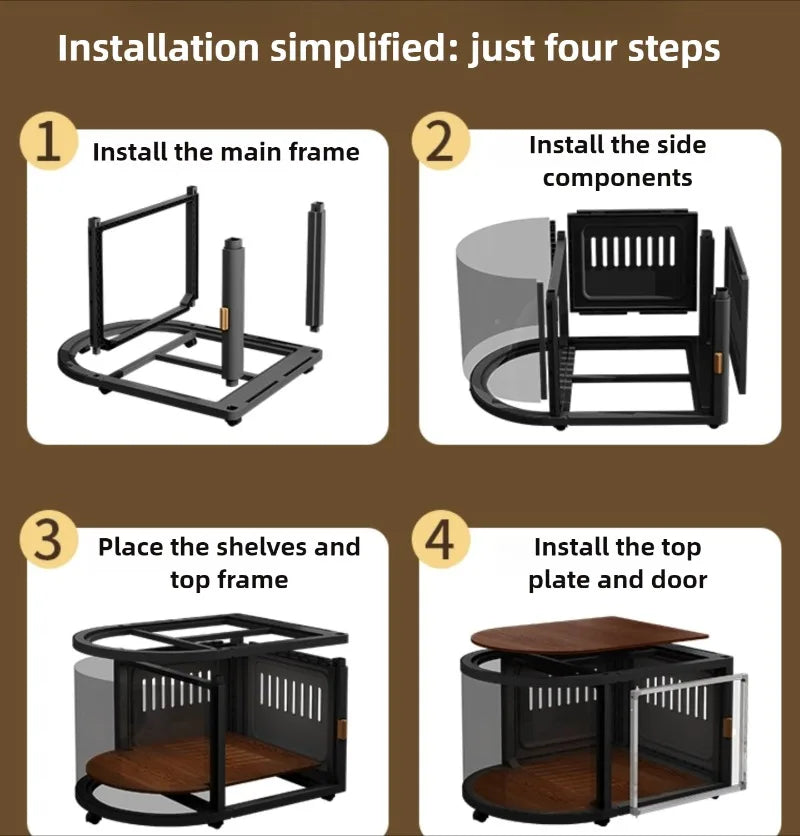 Curved-Panel Indoor Dog Kennel with Wheels, Cage Only