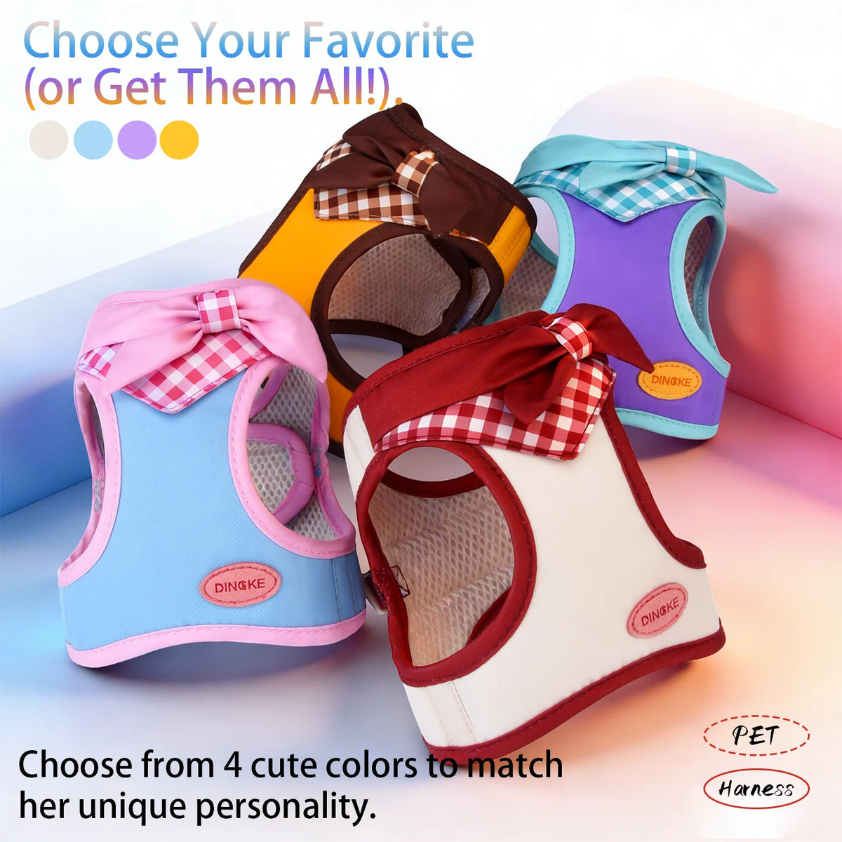 Bow-Detail Pet Vest Harness with Gingham Accent