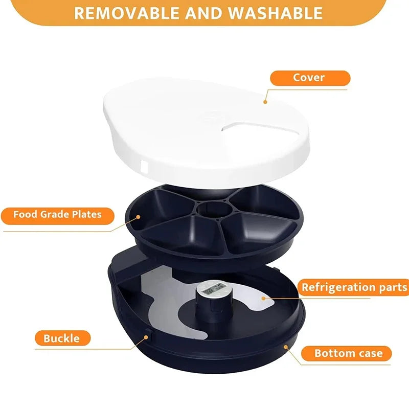 5-Compartment Timed Pet Feeder with Cooling, EU Plug 220V