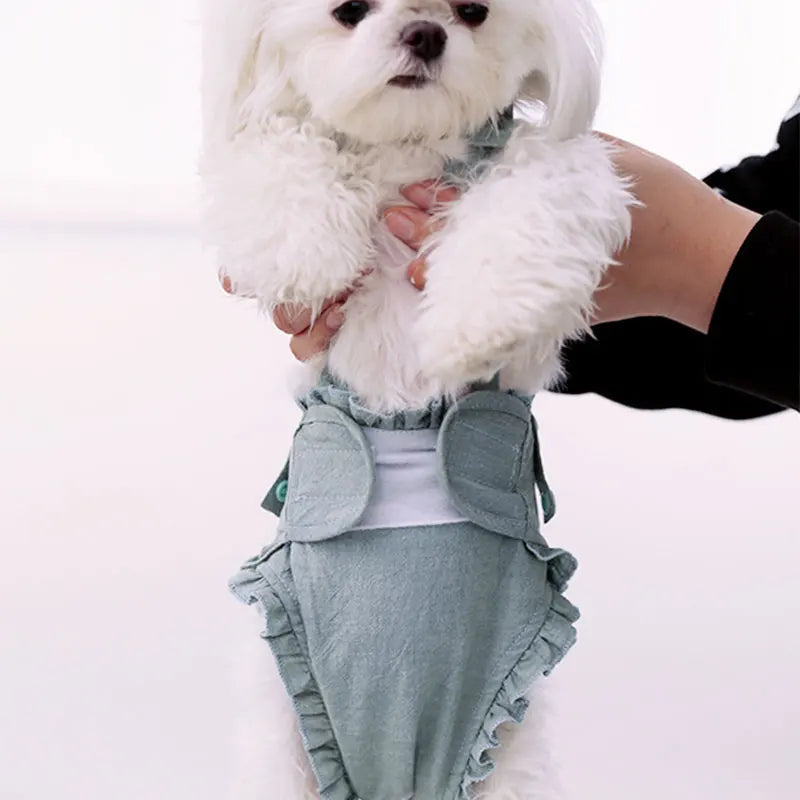 Ruffle-Trim Pet Sanitary Pants with Bow Suspenders