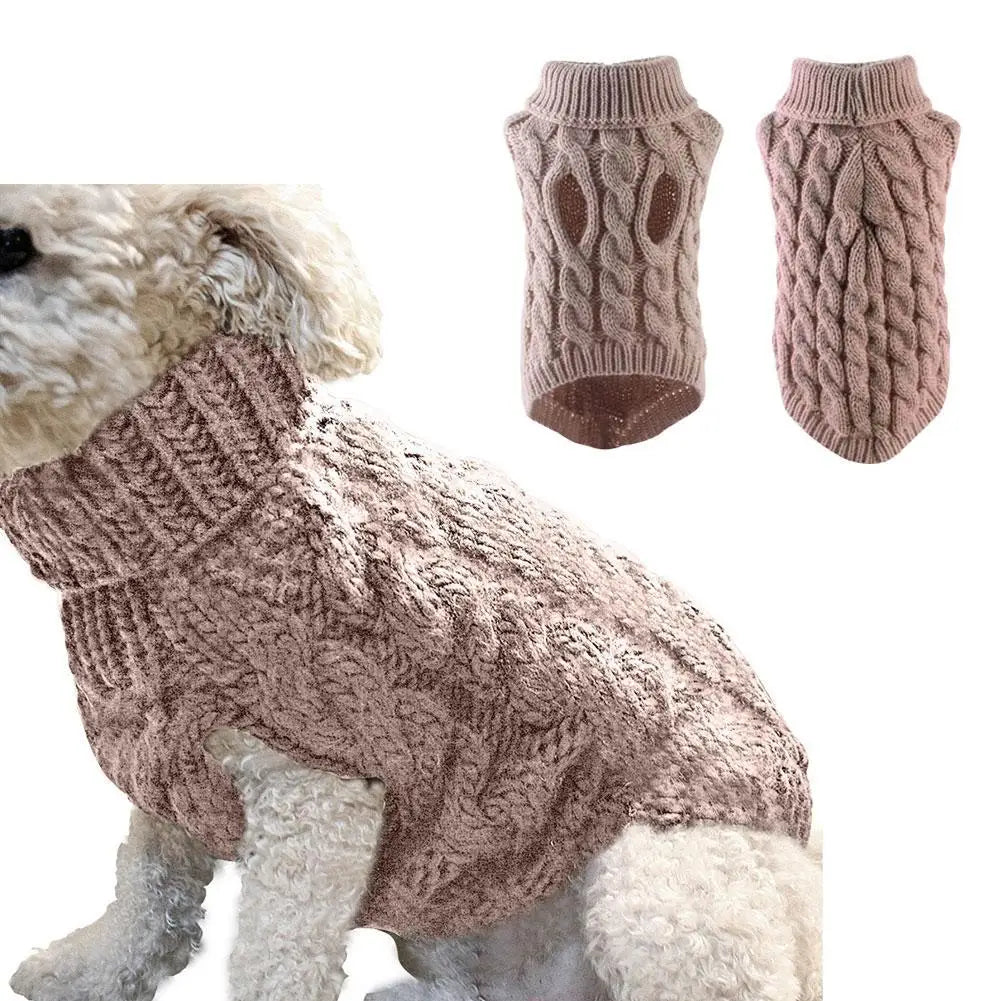 Solid Cable-Knit Pet Sweater with Ribbed Turtleneck