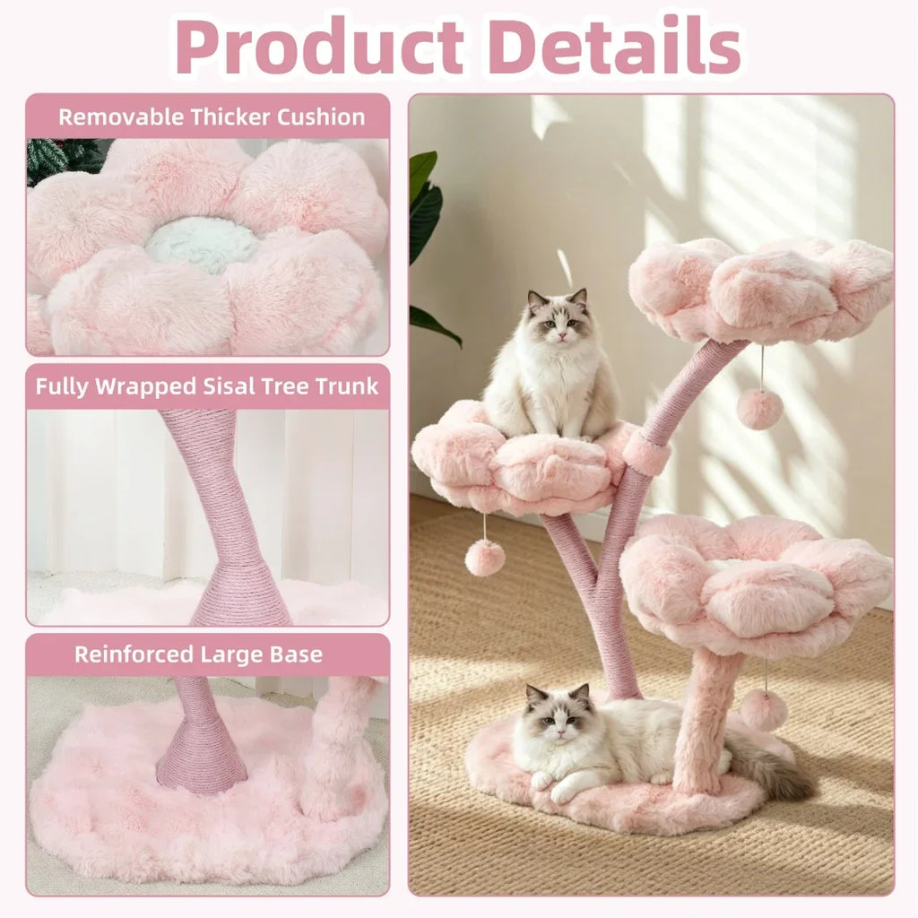 Plush Flower Cat Tree with Scratching Areas