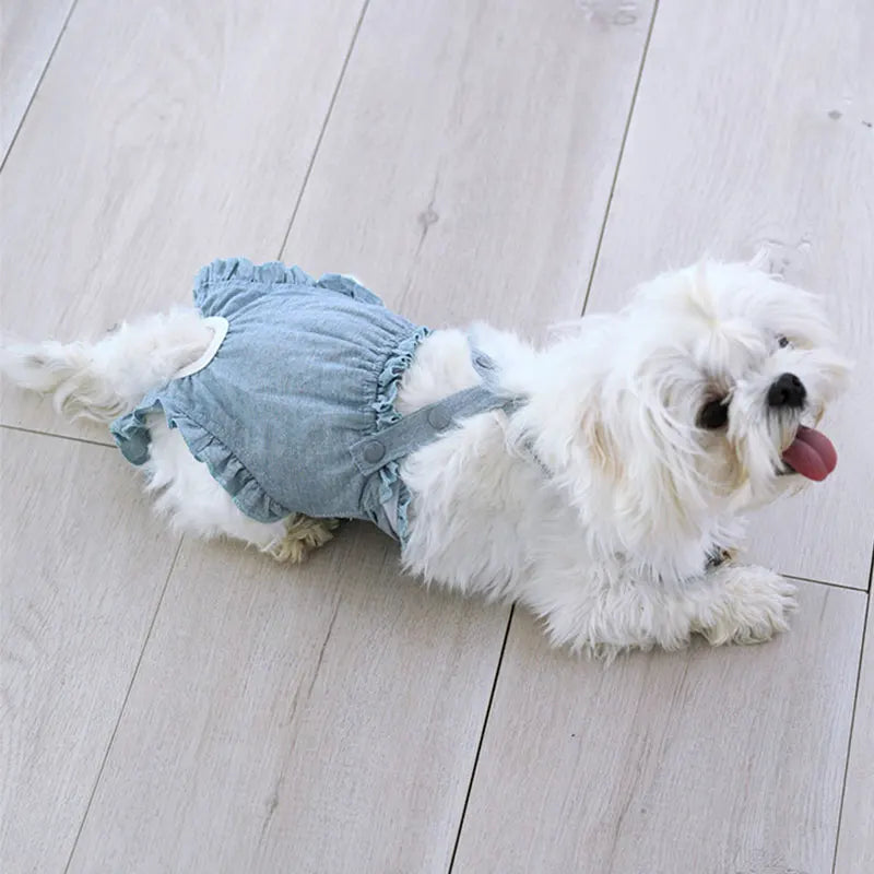 Ruffle-Trim Pet Sanitary Pants with Bow Suspenders