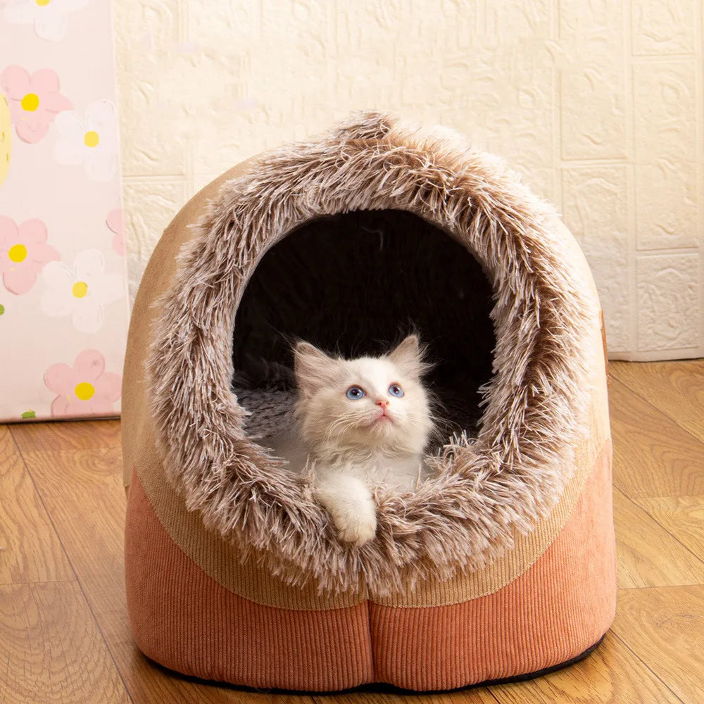 Plush-Trimmed Pet Cave Bed in Two Sizes
