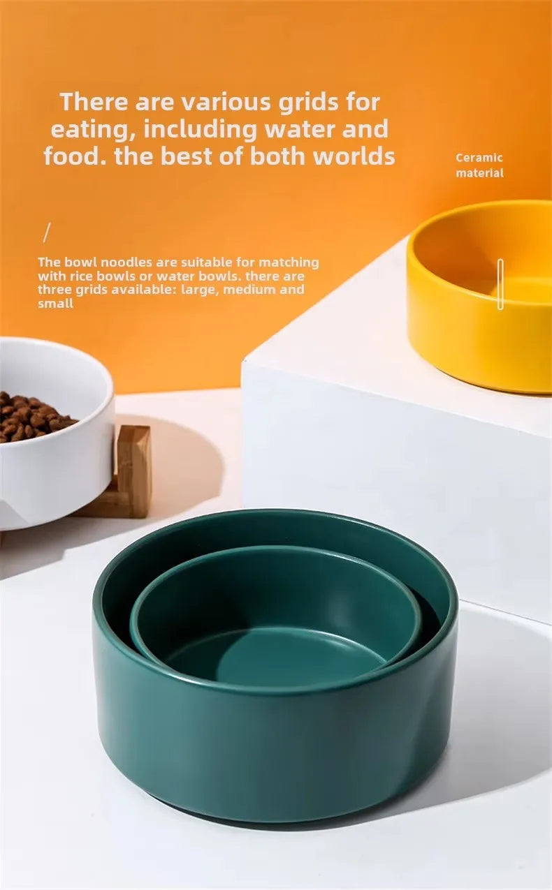 Ceramic Pet Bowl & Wooden Holder in Two Sizes