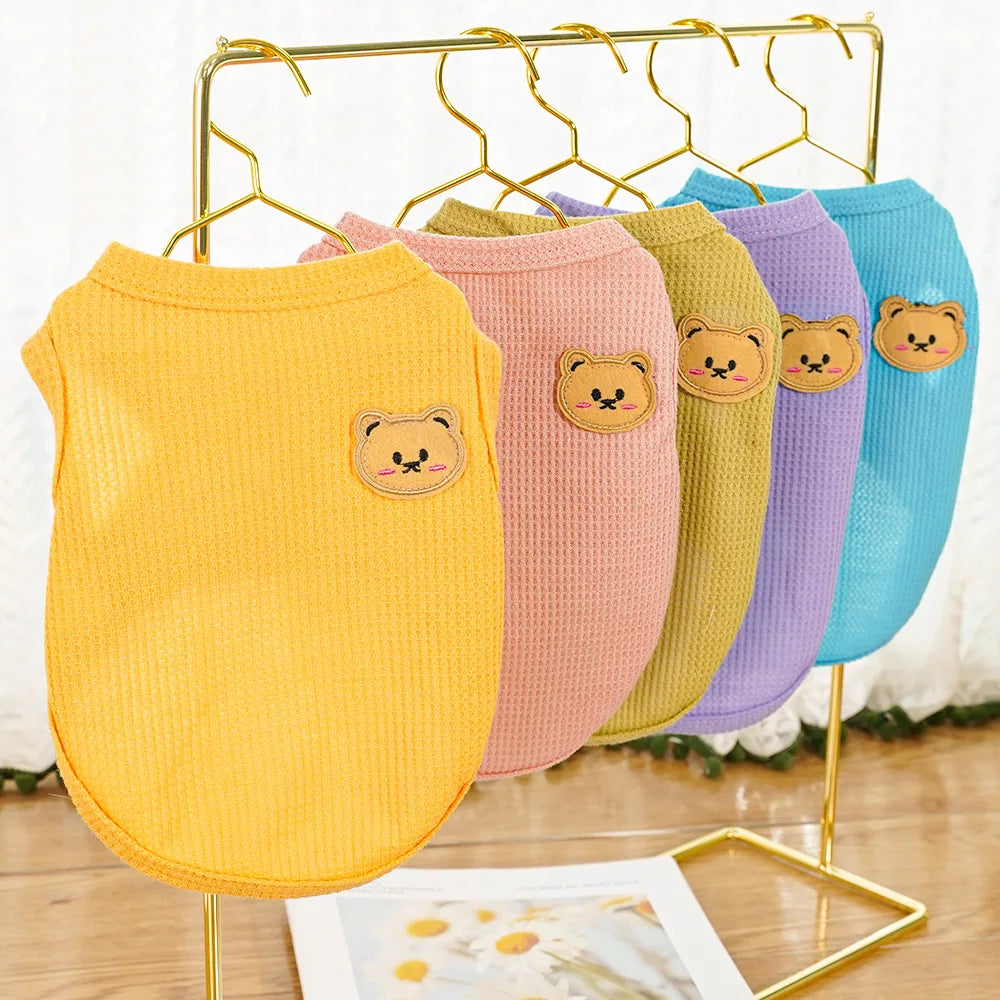 Waffle-Texture Bear-Patch Cat Vest