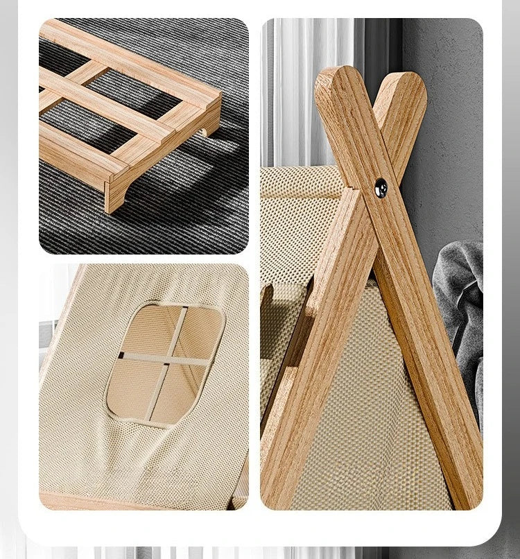 Elevated Wooden Cat Tent Bed with Peekaboo Window