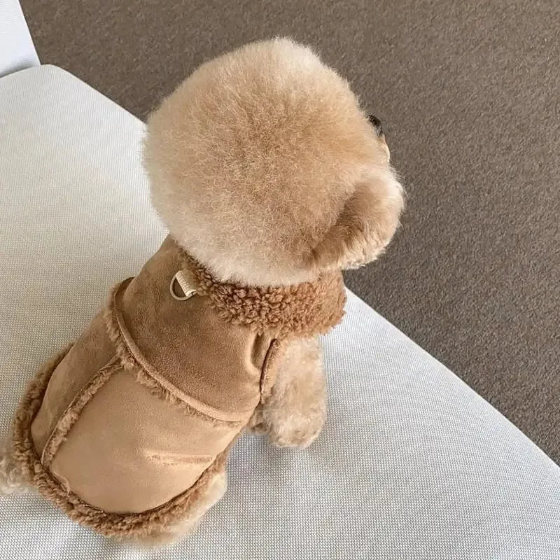 Suede-Look Pet Vest with Curly Plush Trim
