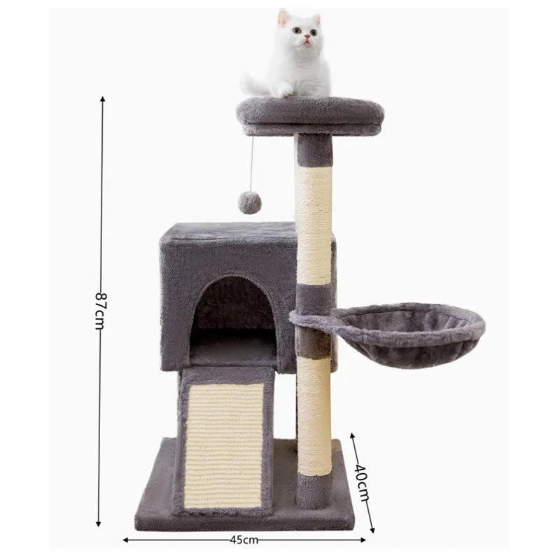 Plush Cat Tree with Condo, Hammock & Scratching Posts