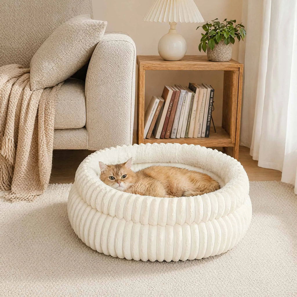 Double-Ribbed Plush Round Pet Bed