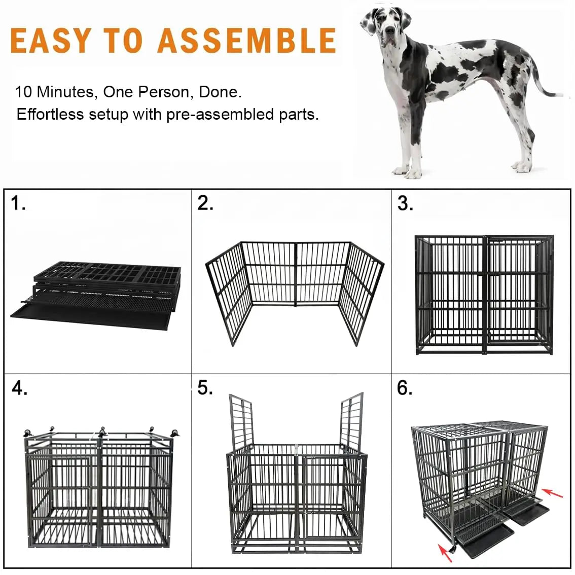 54-Inch Steel Dog Crate with Wheels & Removable Trays, Black