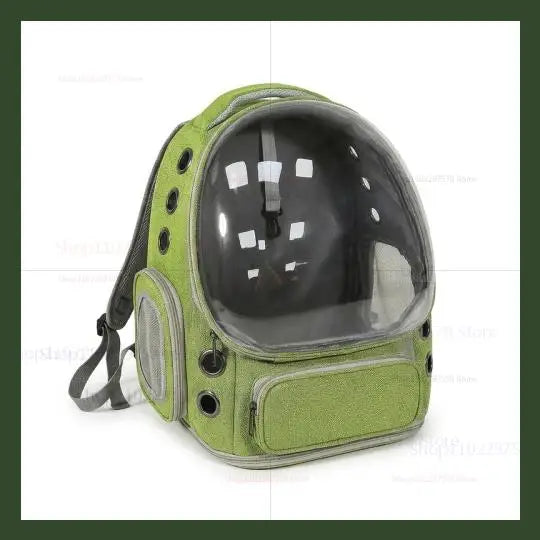 Green Clear-Front Cat Carrier Backpack with Storage Pockets