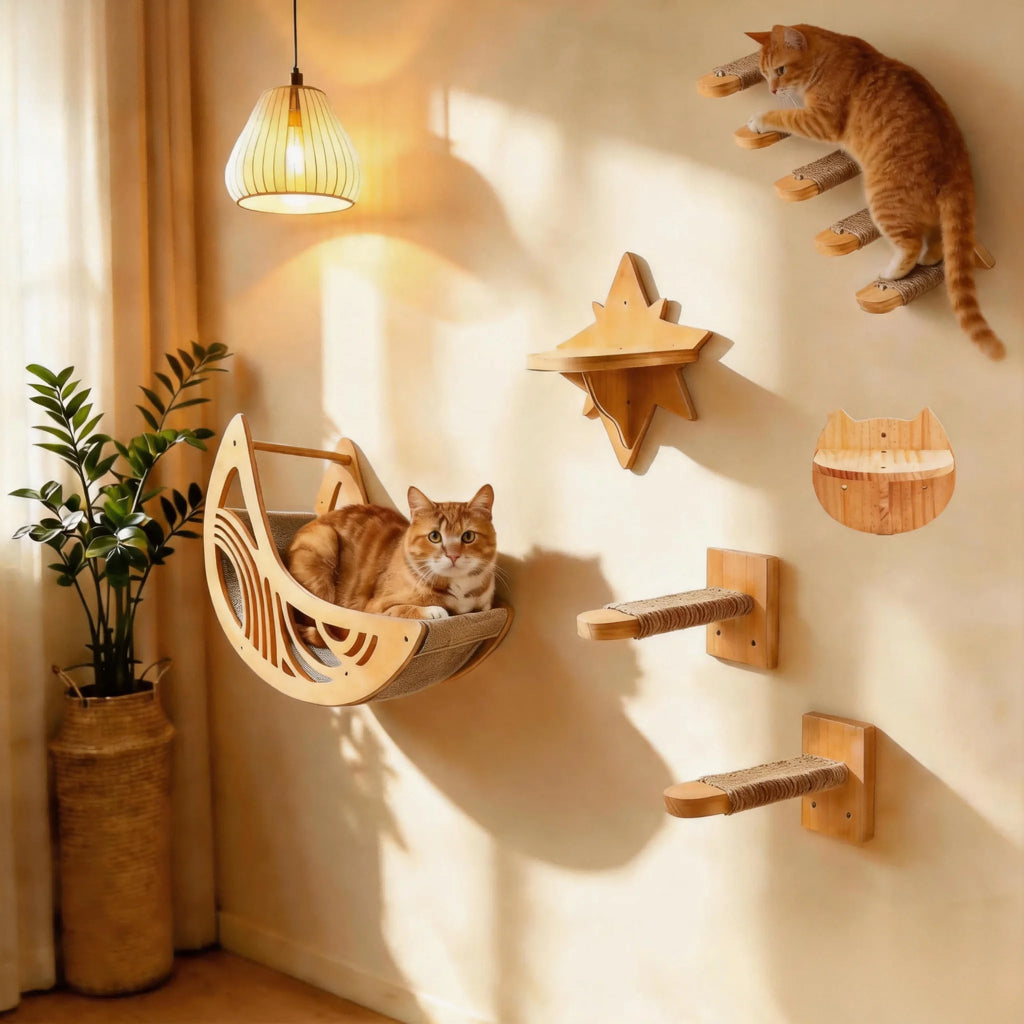 Wall-Mounted Cat Shelves, Steps & Lounging Options
