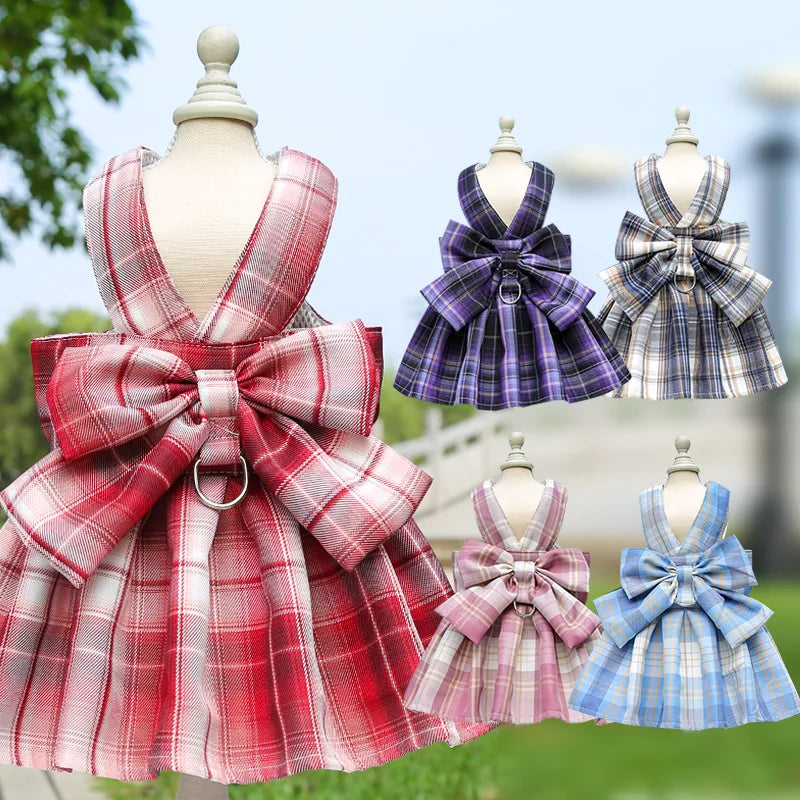 Plaid Pet Dress with Oversized Back Bow