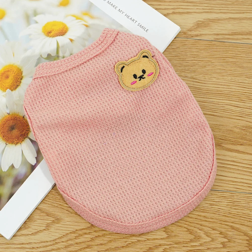 Waffle-Texture Bear-Patch Cat Vest
