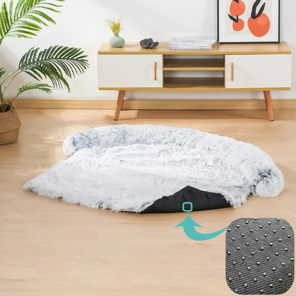 Shaggy Plush Pet Sofa Mat with Bolster Border