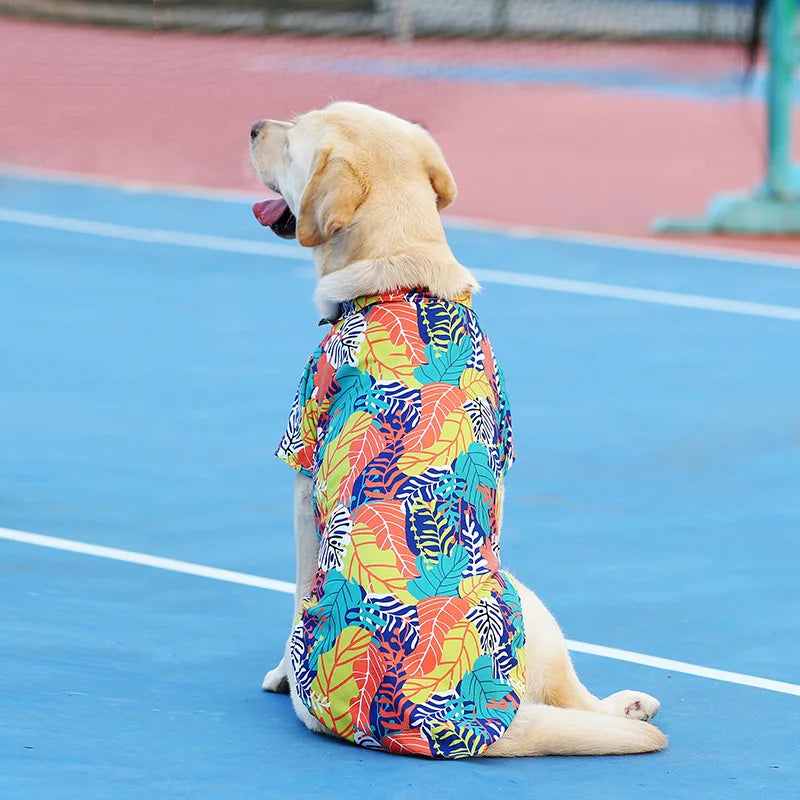 Tropical-Print Collared Dog Shirt