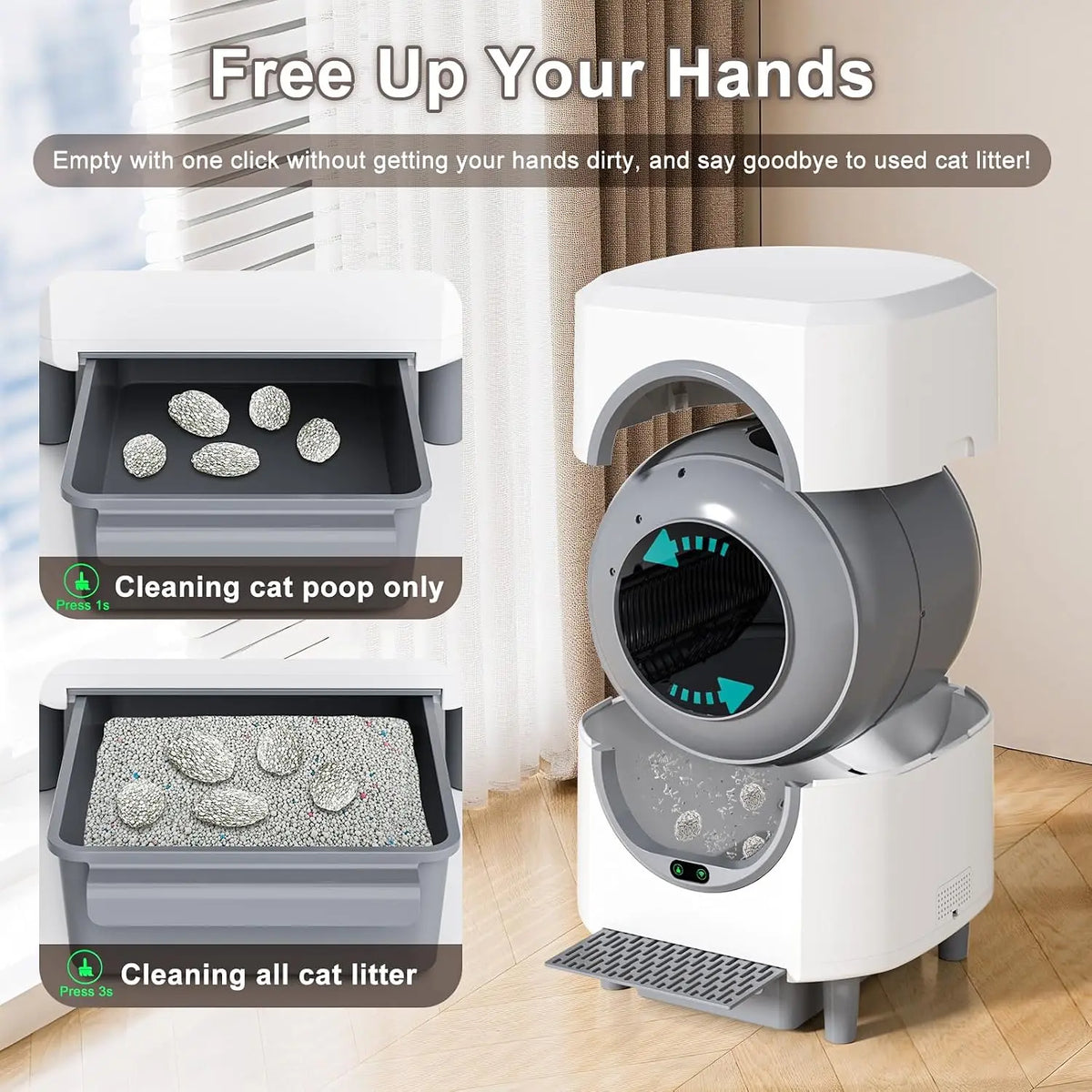 App-Controlled Self-Cleaning Cat Litter Box with Waste Drawer