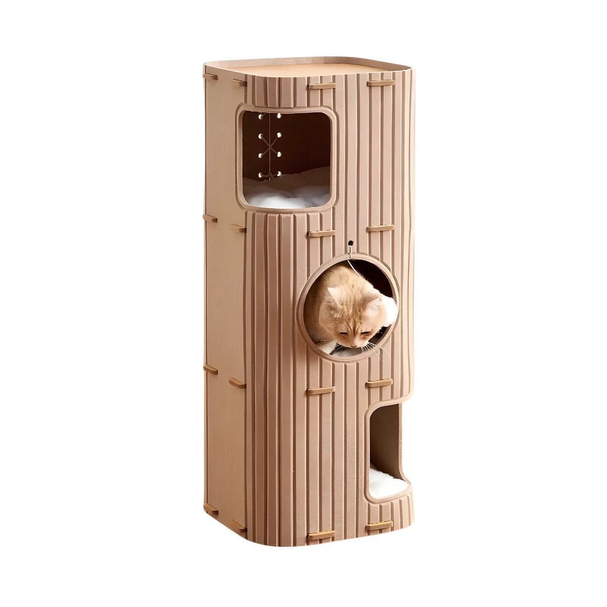 Fluted Cat Tower with Enclosed Hideaways