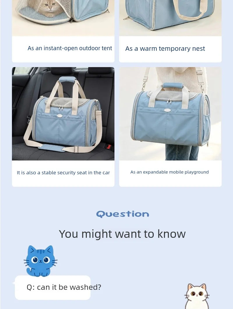 Blue Mesh Travel Carrier for Cats & Small Dogs