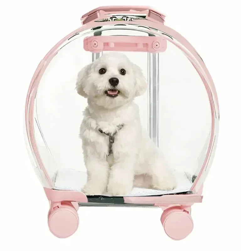 Clear Bubble Rolling Pet Carrier with Telescoping Handle