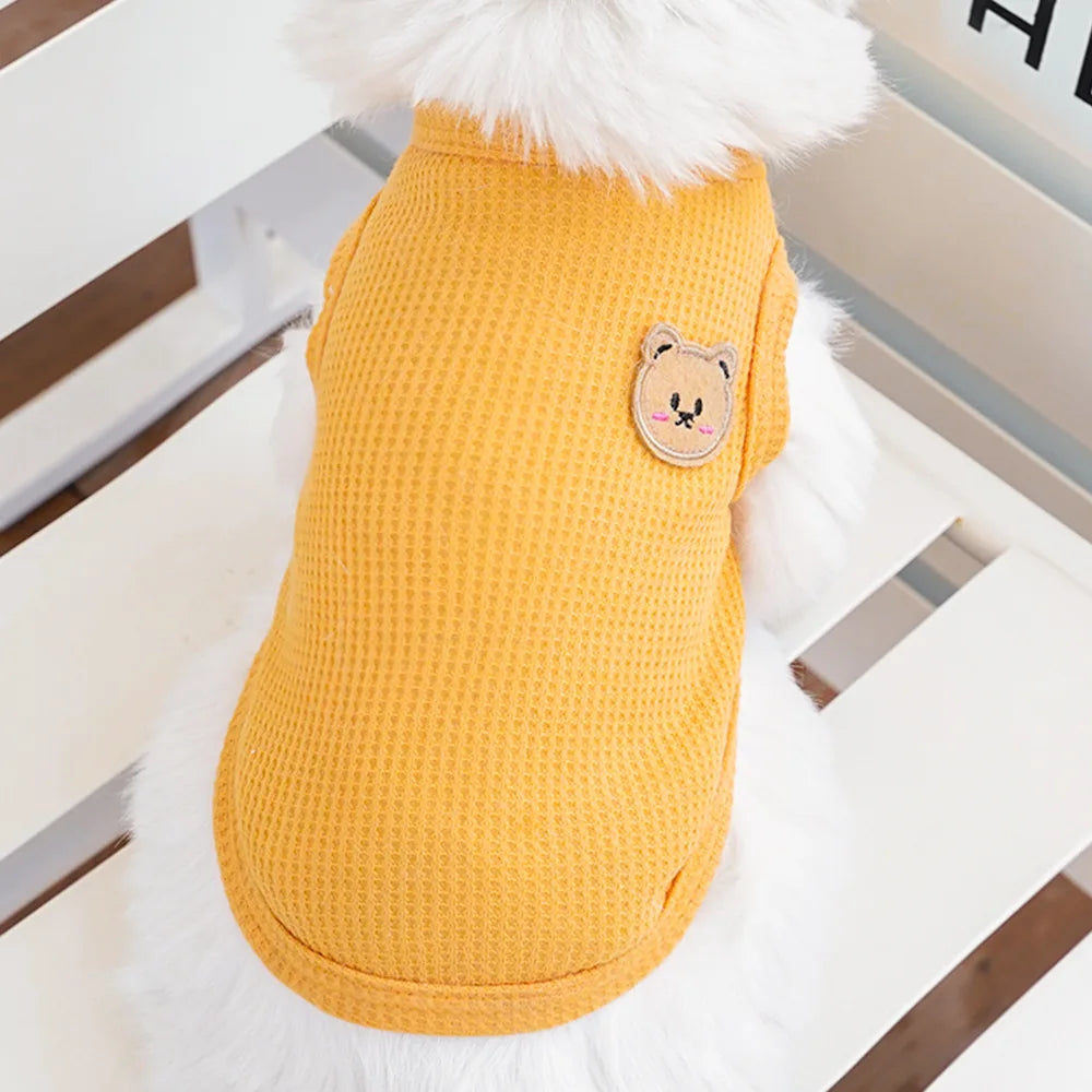 Waffle-Texture Bear-Patch Cat Vest