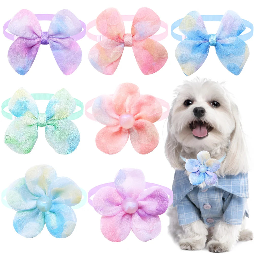 Pastel Pet Bow & Flower Neck Accessories, 5 or 10 Pieces