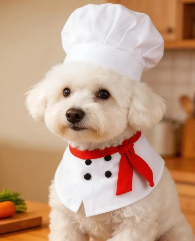 Chef Costume for Cats & Dogs with Red Scarf Detail